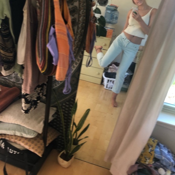 Green corduroy ankle pants, light mint, low waist - Picture 5 of 8